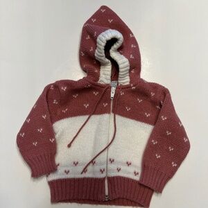Vintage Friemanit Baby Vintage Sweater White Mauve Zip Up Embroidered Size 18